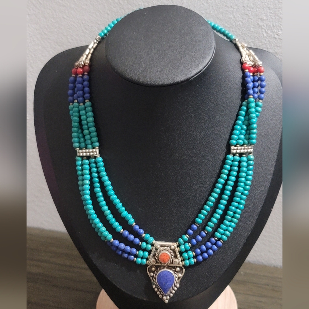Multilayered Tibetan Turquoise & Lapis Lazuli Necklace